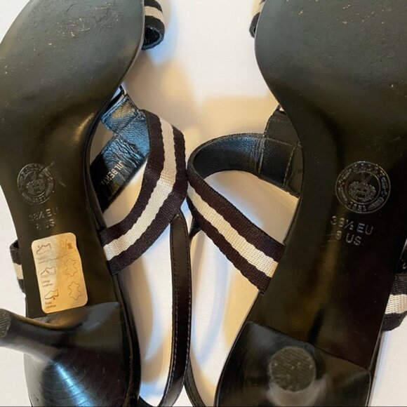 BALLY SHOES SANDALS HEELS BLACK LEATHER T ANKLE STRAPS SIZE 38.5 EU ITALY - Picture 10 of 11